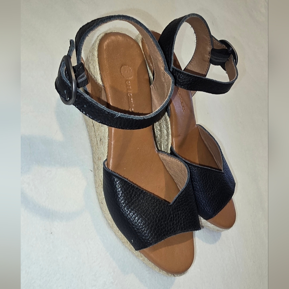 Eric Michael Napa Black Leather Espadrille Sandals Never Worn Spring Vacation